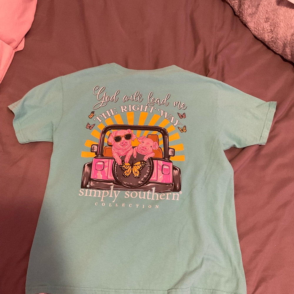 Simply Southern Blue Short Sleeve Tee with Fall Graphic